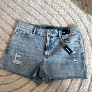 Express Blue Jean Shorts with Distressed Details and Raw Hem